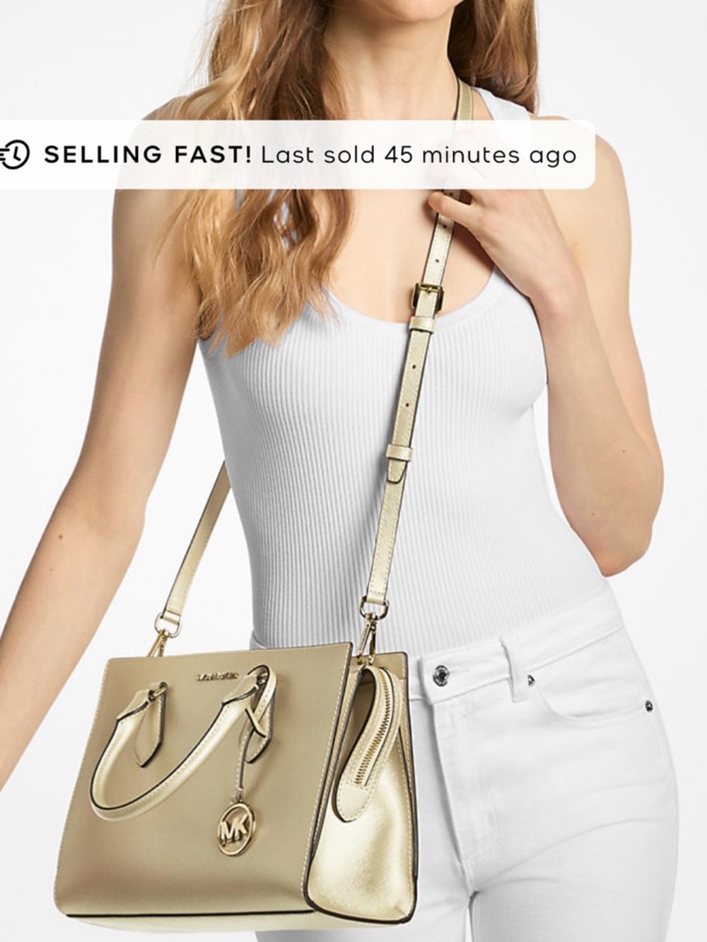 Michael Kors Metallic Gold Leather Convertible Satchel